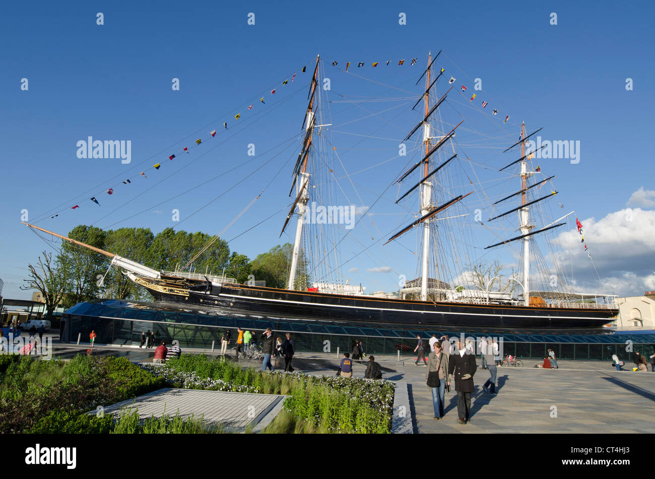 Il Cutty Sark, old tea clipper veliero, Greenwich, London, England, Regno Unito restaurato dopo un incendio. Dopo il restauro. Foto Stock