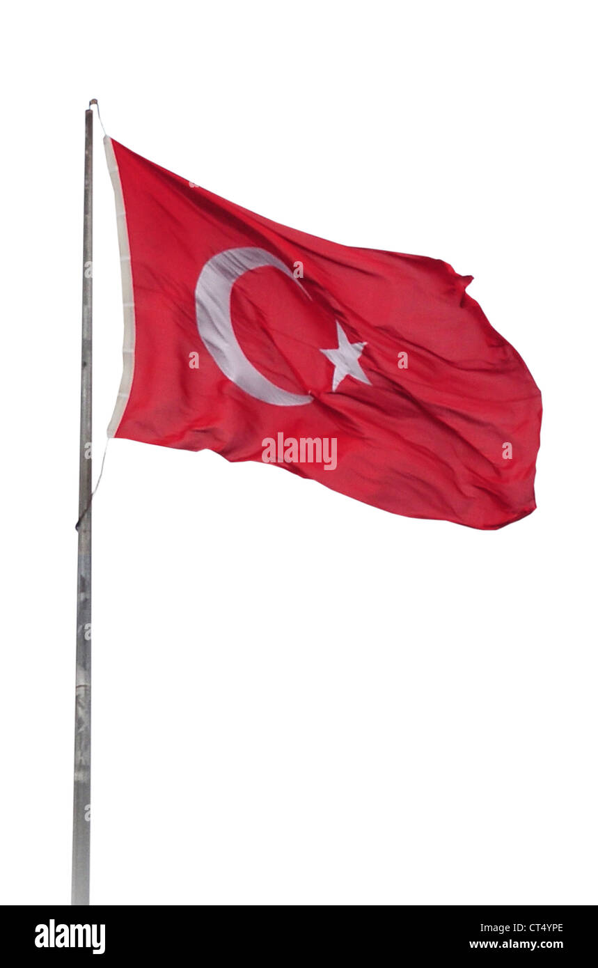Bagno turco bandiera nazionale, isolato su bianco Foto Stock