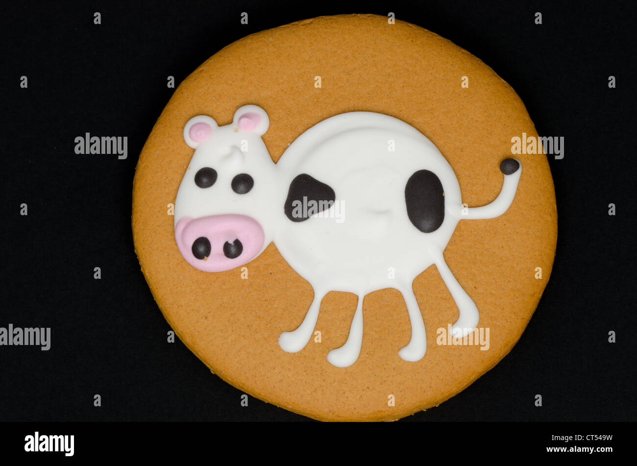 Gingerbread con una mucca modello realizzato con glassa fondente Foto Stock