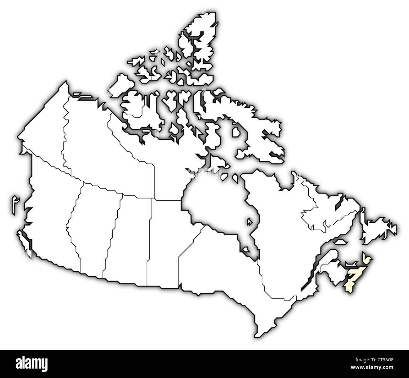 Mappa politico del Canada con le diverse province dove Nova Scotia è evidenziata. Foto Stock