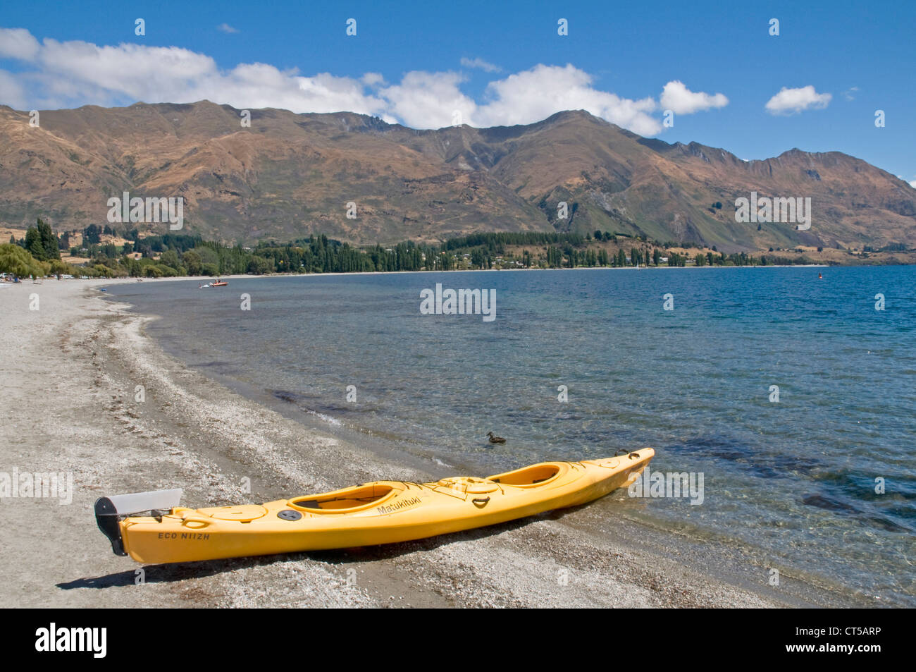Scena tranquilla sulle rive del Lago Wanaka, Nuova Zelanda Foto Stock