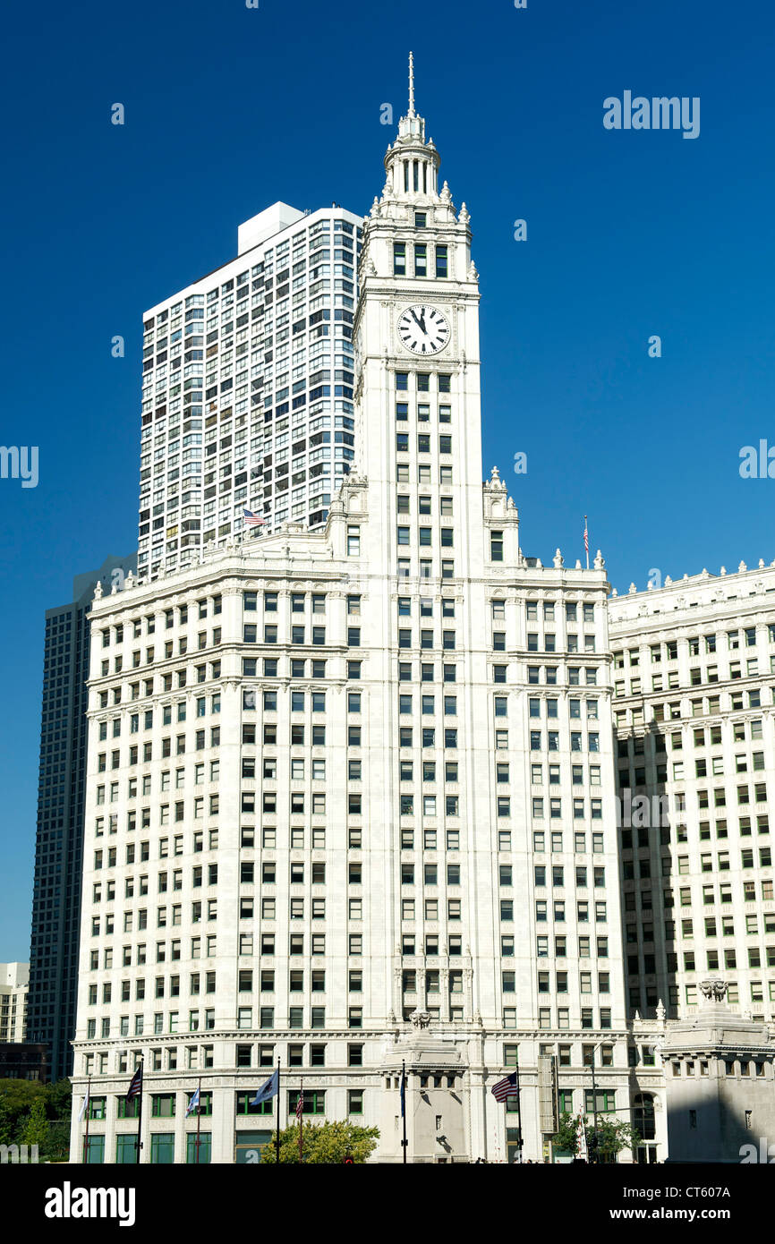 Il Wrigley Building nel centro di Chicago, Illinois, Stati Uniti d'America. Foto Stock