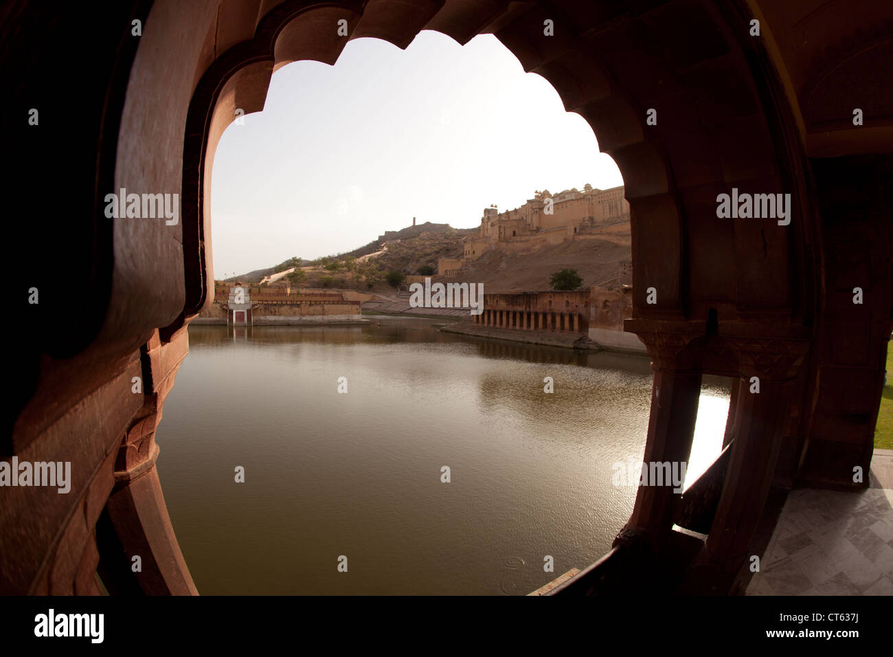 L'Ambra Palace di Jaipur al tramonto Foto Stock
