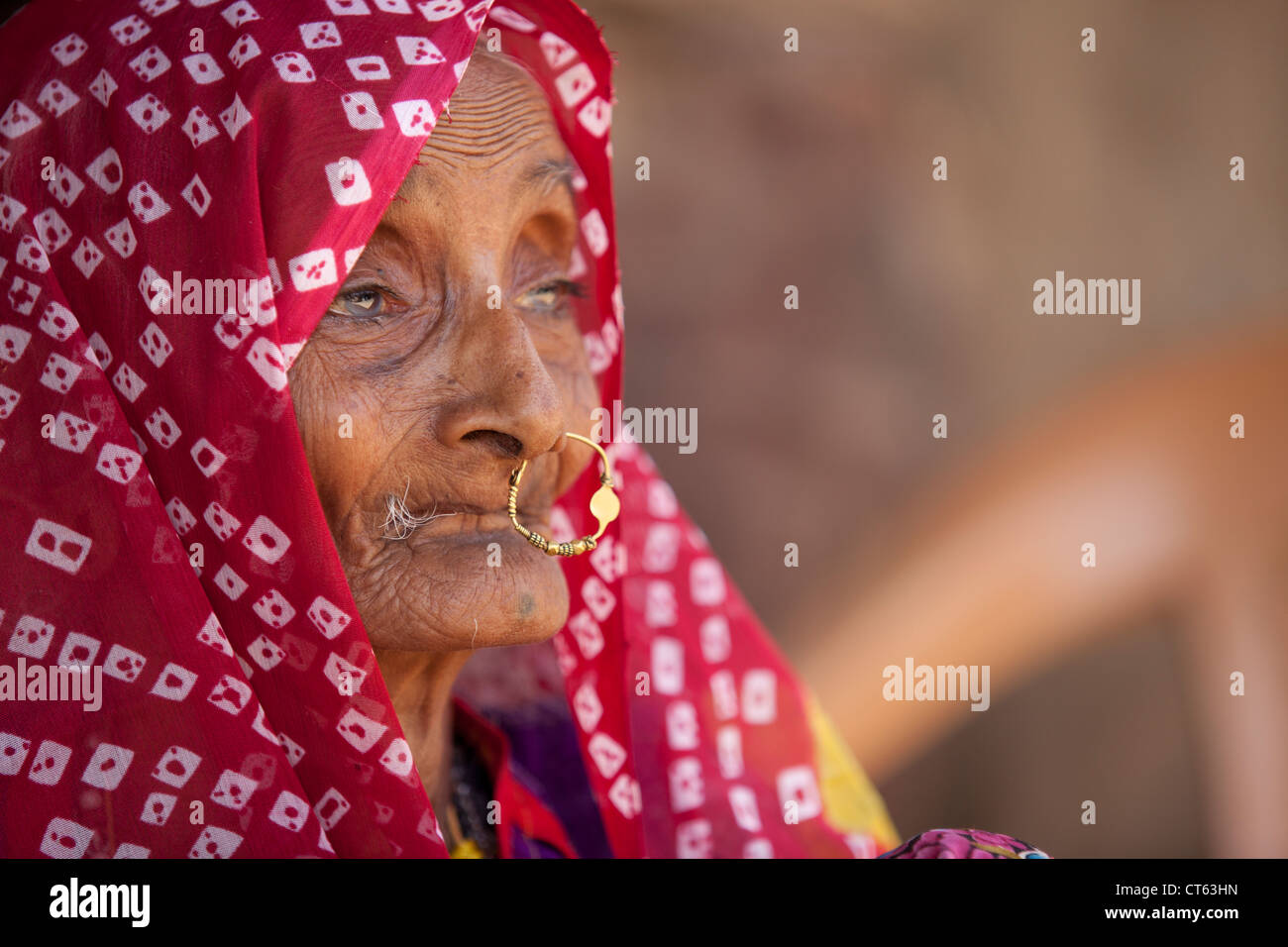 Vecchia donna Rajasthani Foto Stock