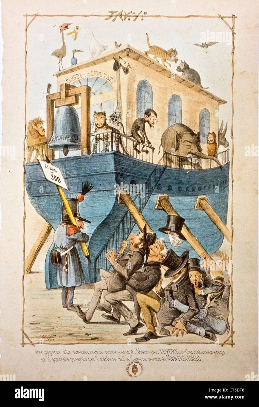 Italia Roma Montecitorio : Album del 500 A. Manganaro, 1871 La Camera dei deputati come l'arca di Noè Foto Stock