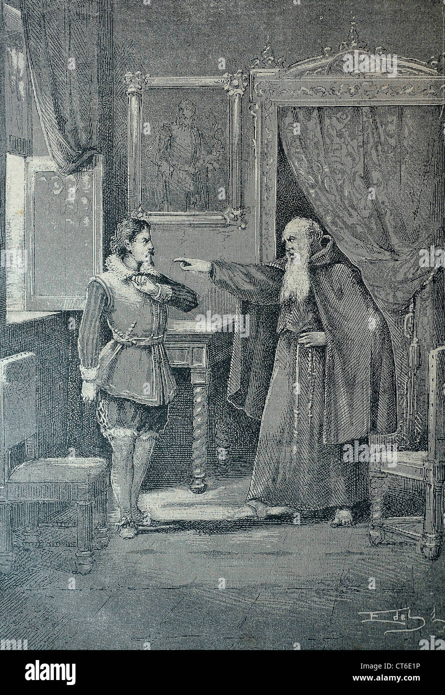Il fidanzato ( I Promessi Sposi ) di Alessandro Manzoni Don Rodrigo e frà Cristoforo Foto Stock