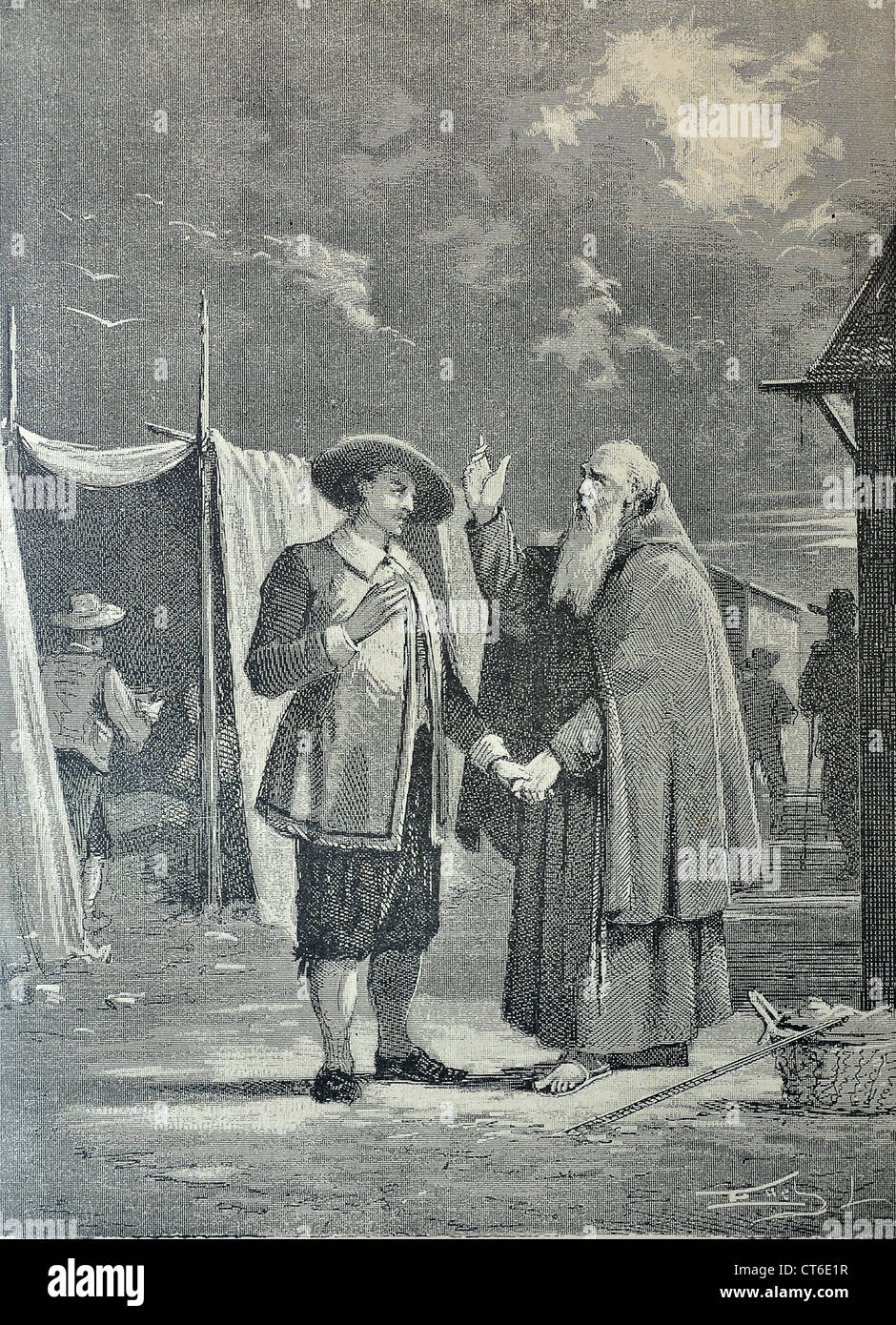 Il fidanzato ( I Promessi Sposi ) di Alessandro Manzoni Renzo presso il Lazzaretto in una illustrazione del secolo nineten Foto Stock