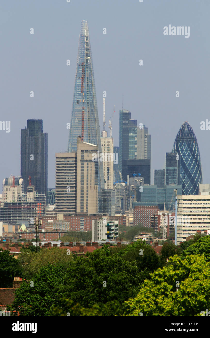 Inghilterra Londra dello skyline della città da Brockwell park Foto Stock