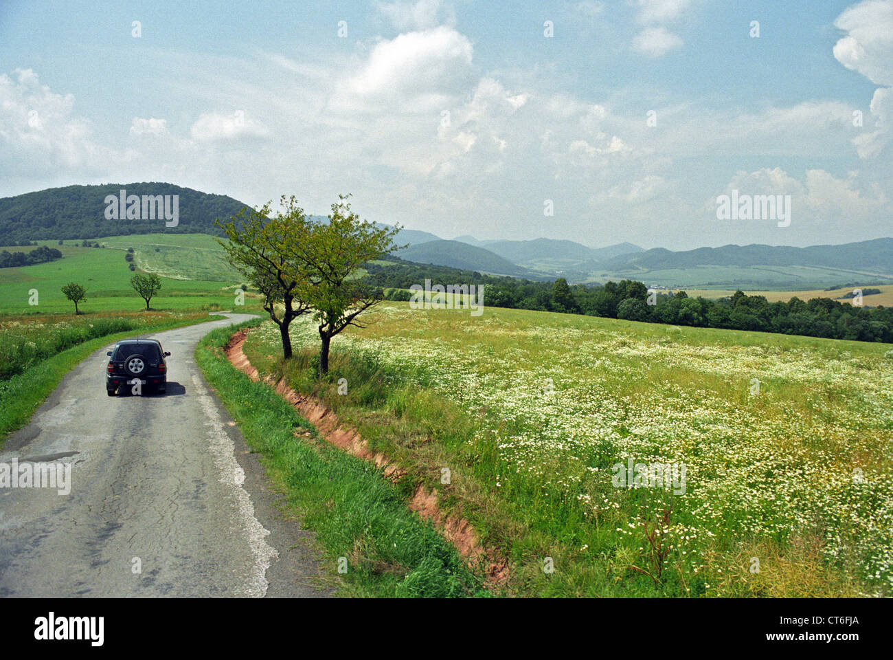 Auto sulla strada in basso Beskids, Slovacchia Foto Stock