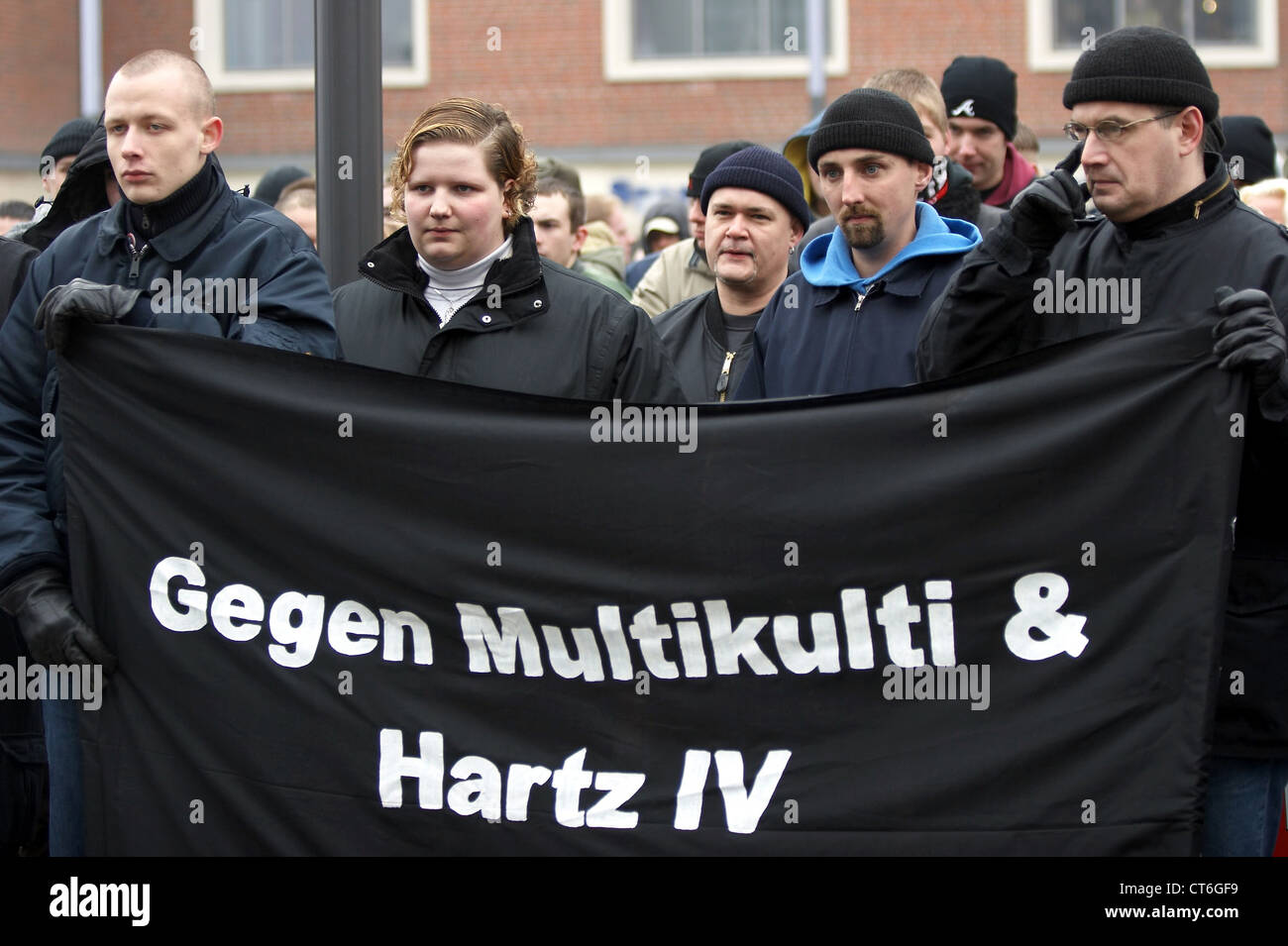 Skinheads e diritti a demo in Kiel Foto Stock