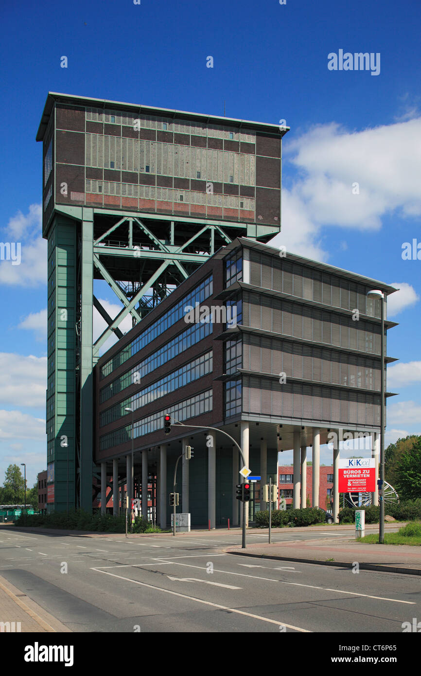 Hammerkopfturm am Steinkohlenbergwerk Ministro Stein nel Dortmund-Eving, Ruhrgebiet, Renania settentrionale-Vestfalia Foto Stock