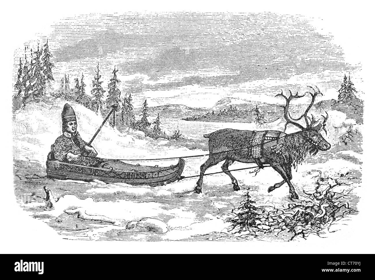 Sami lapp con la sua renna. Vecchia incisione da un XIX secolo libro. Foto Stock