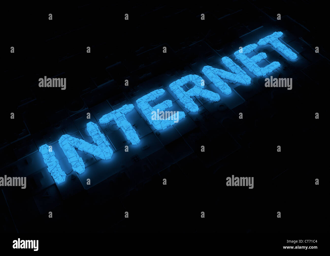 Un blu brillante render futuristica della parola internet Foto Stock