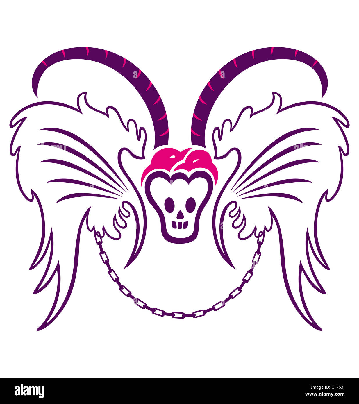 Due bird in amore, concatenate insieme con un teschio a rappresentare amore fino alla morte. Foto Stock