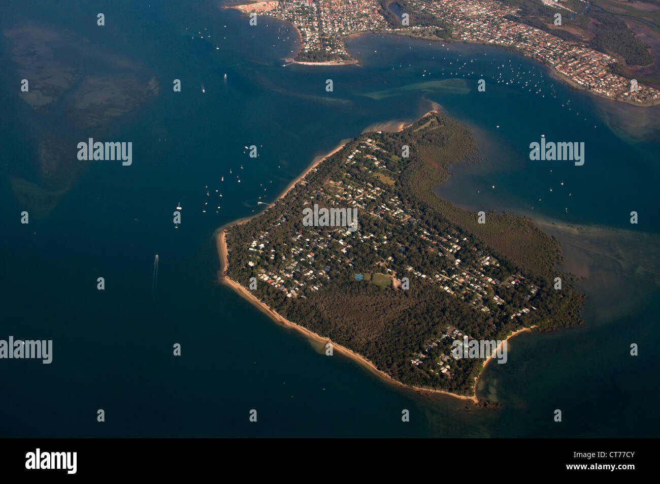 Vista aerea di Saint Helena island al largo della costa di Brisbane nel Queensland, Australia Foto Stock