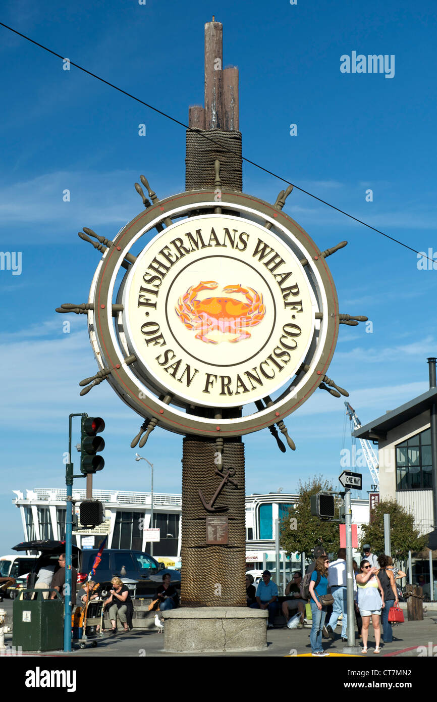 Segno per Fisherman Wharf in zona lungomare di San Francisco in California, Stati Uniti d'America. Foto Stock
