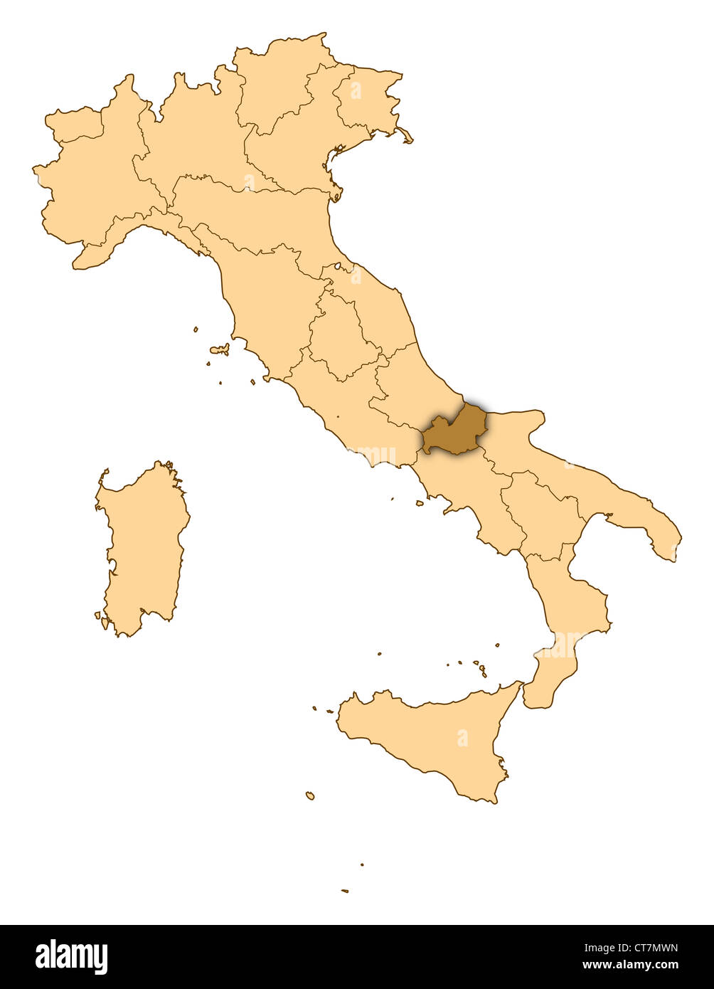 Mappa di Italia dove il Molise è evidenziata. Foto Stock