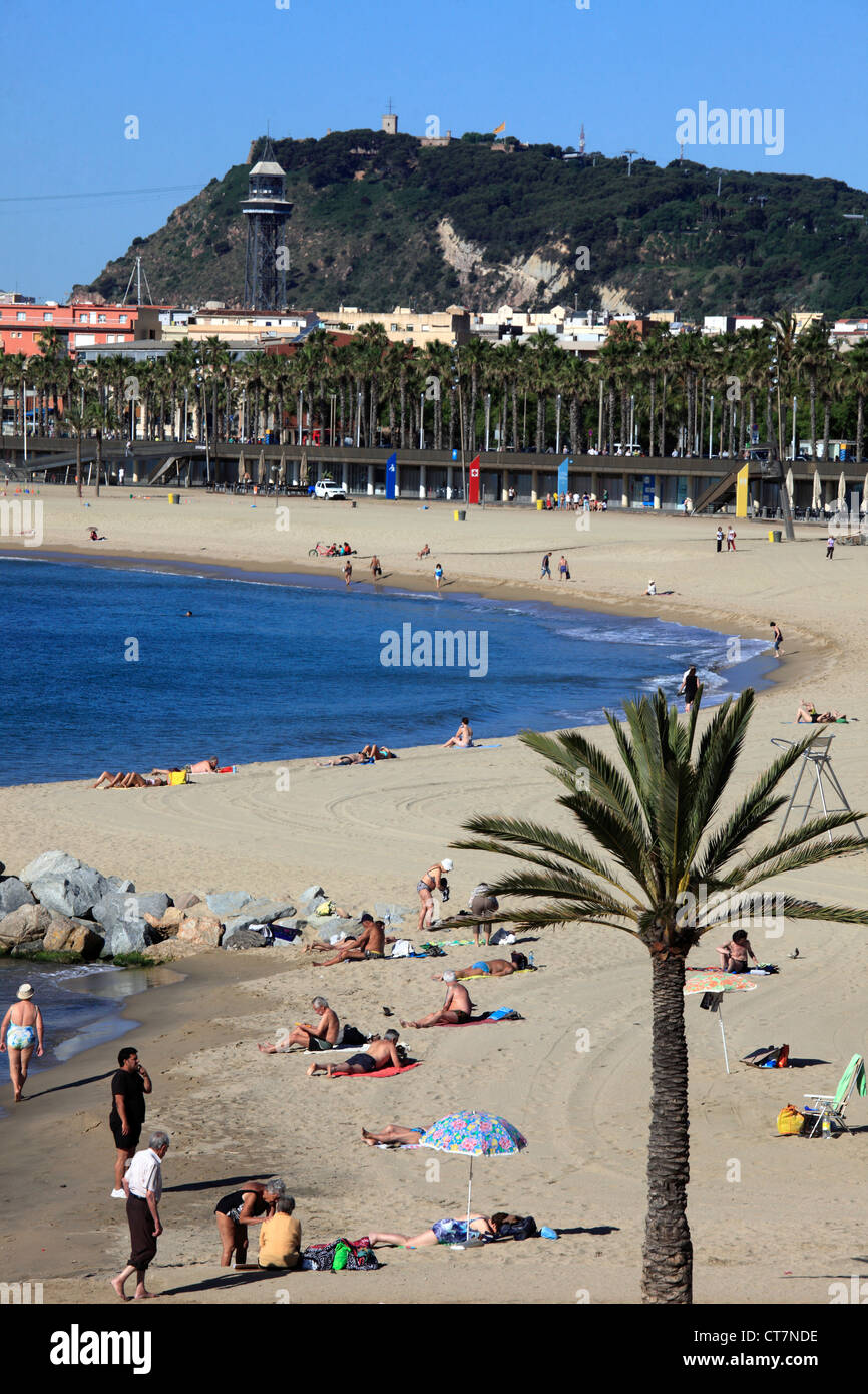 In Spagna, in Catalogna, Barcellona, Platja Barceloneta Beach, Foto Stock