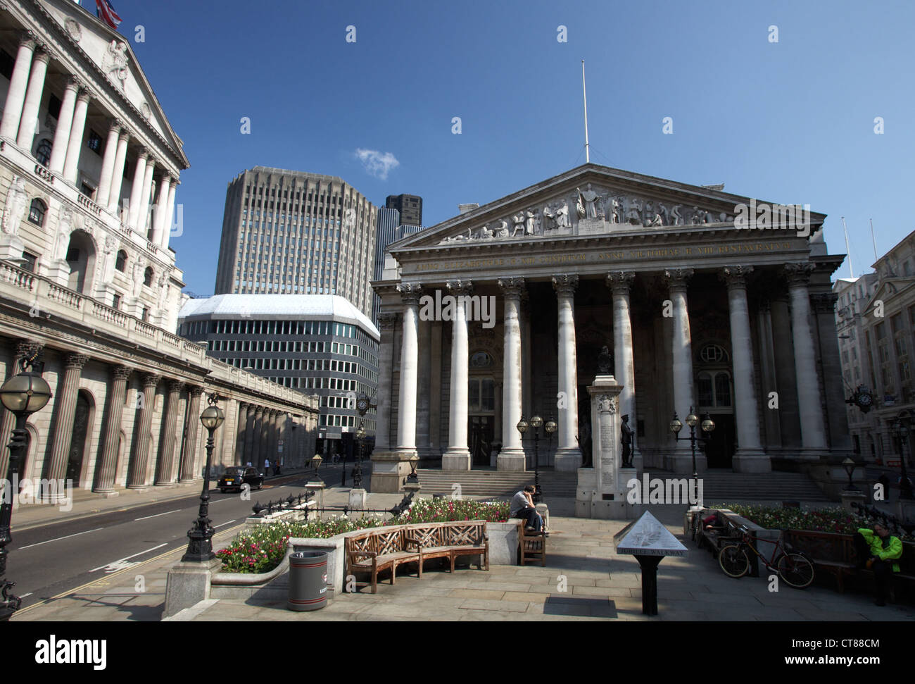 Londra - edifici della banca di Inghilterra e la Boersen Foto Stock