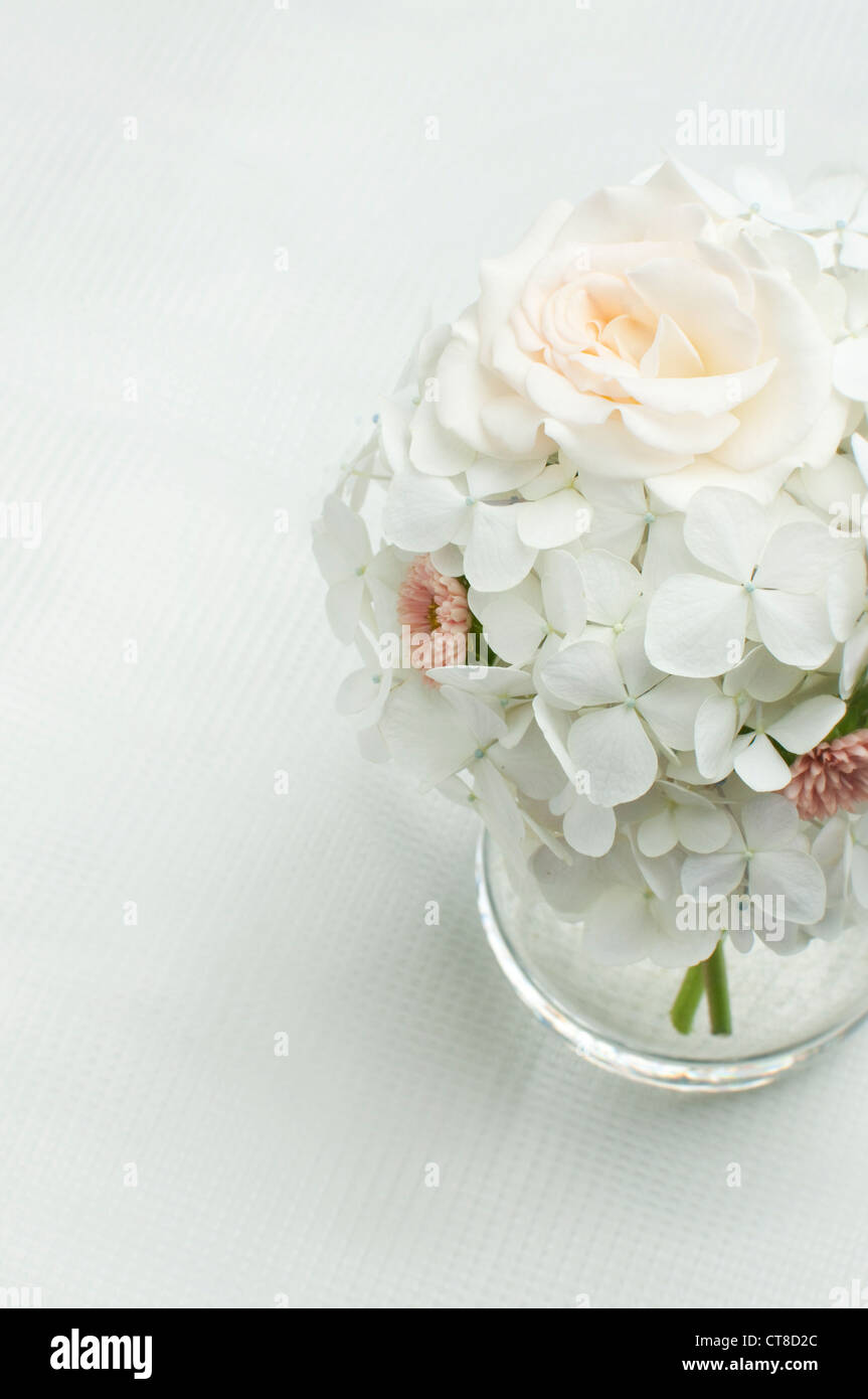 Bouquet Di Ortensie Bianche E Rosa Su Sfondo Bianco Foto Stock Alamy
