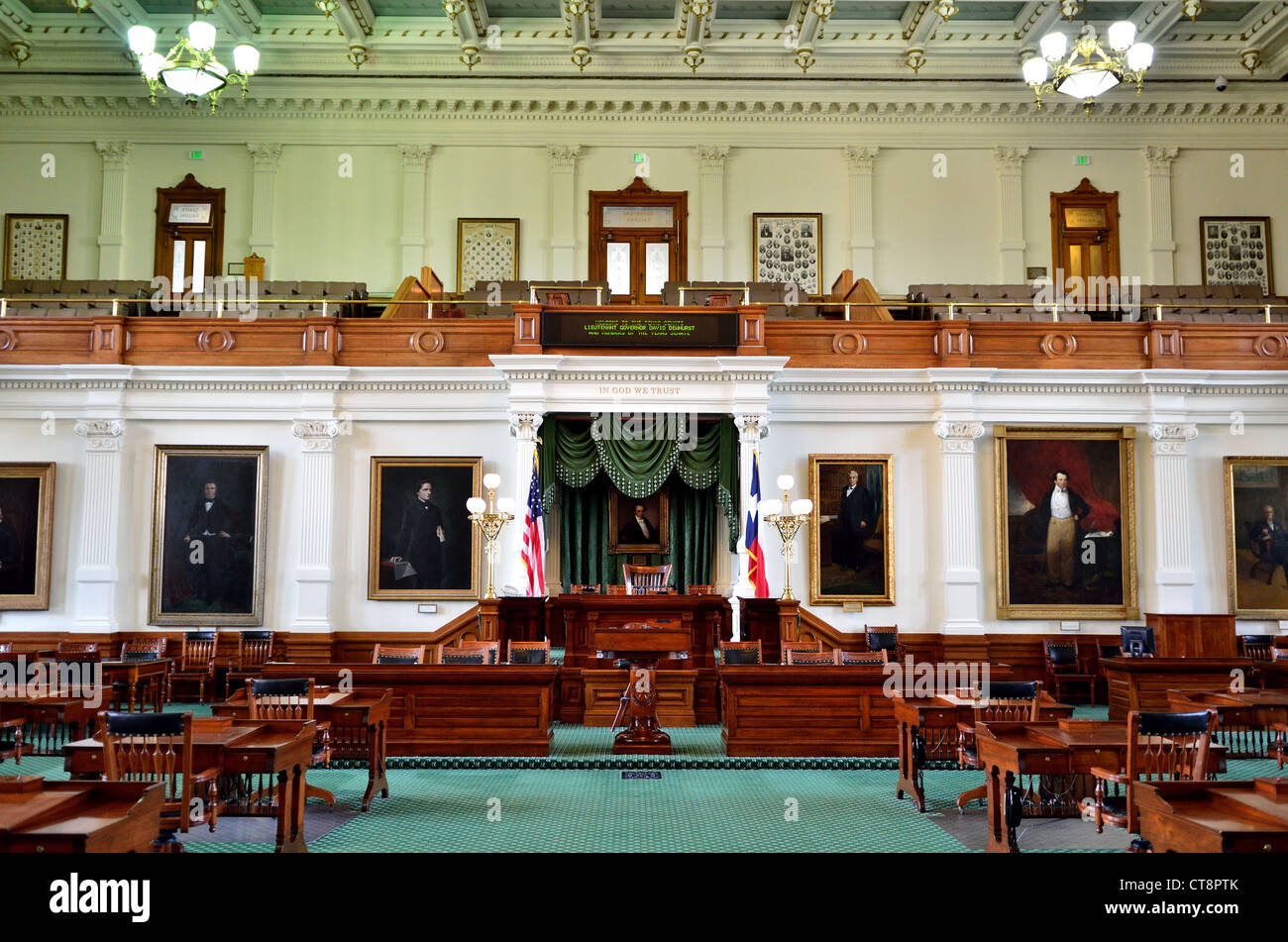Interno del senato del Texas all'interno di Capitale dello Stato di edificio. Austin, Texas, Stati Uniti d'America. Foto Stock