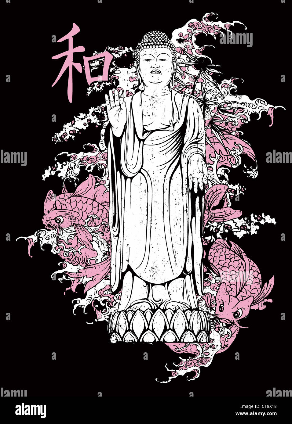 Il vettore giapponese t-shirt design con il buddha Foto Stock