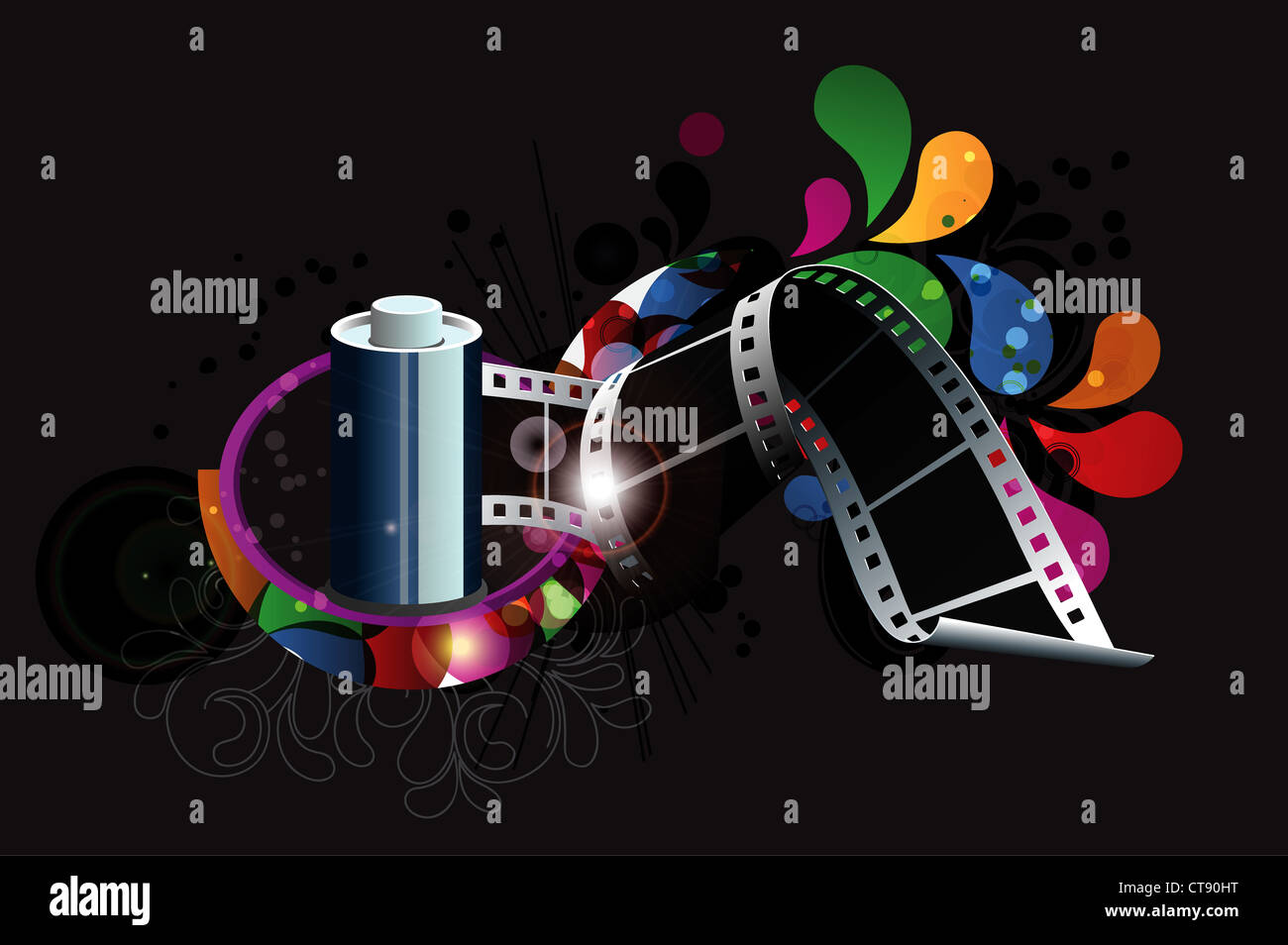La striscia del film con colorate volute illustrazione vettoriale Foto Stock