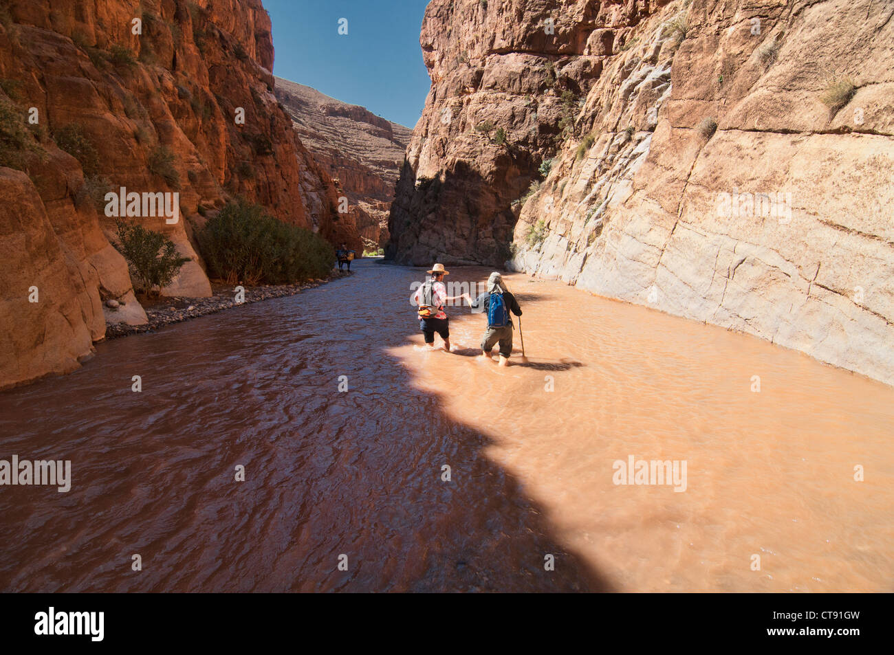 Trekking attraverso il M'Goun Gorges del sud montagne Atlas, Marocco Foto Stock