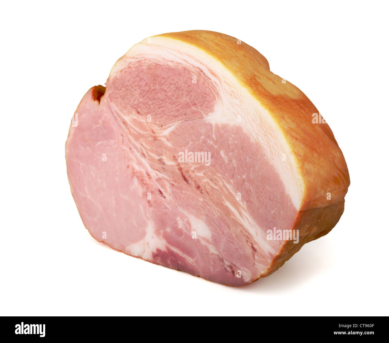 Pezzo grosso del prosciutto di maiale isolato su bianco Foto Stock