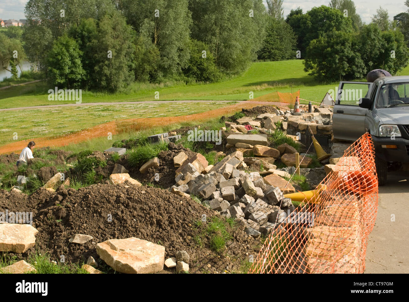 Paesaggio giardinieri al lavoro in Preston Park, Stockton on Tees Foto Stock