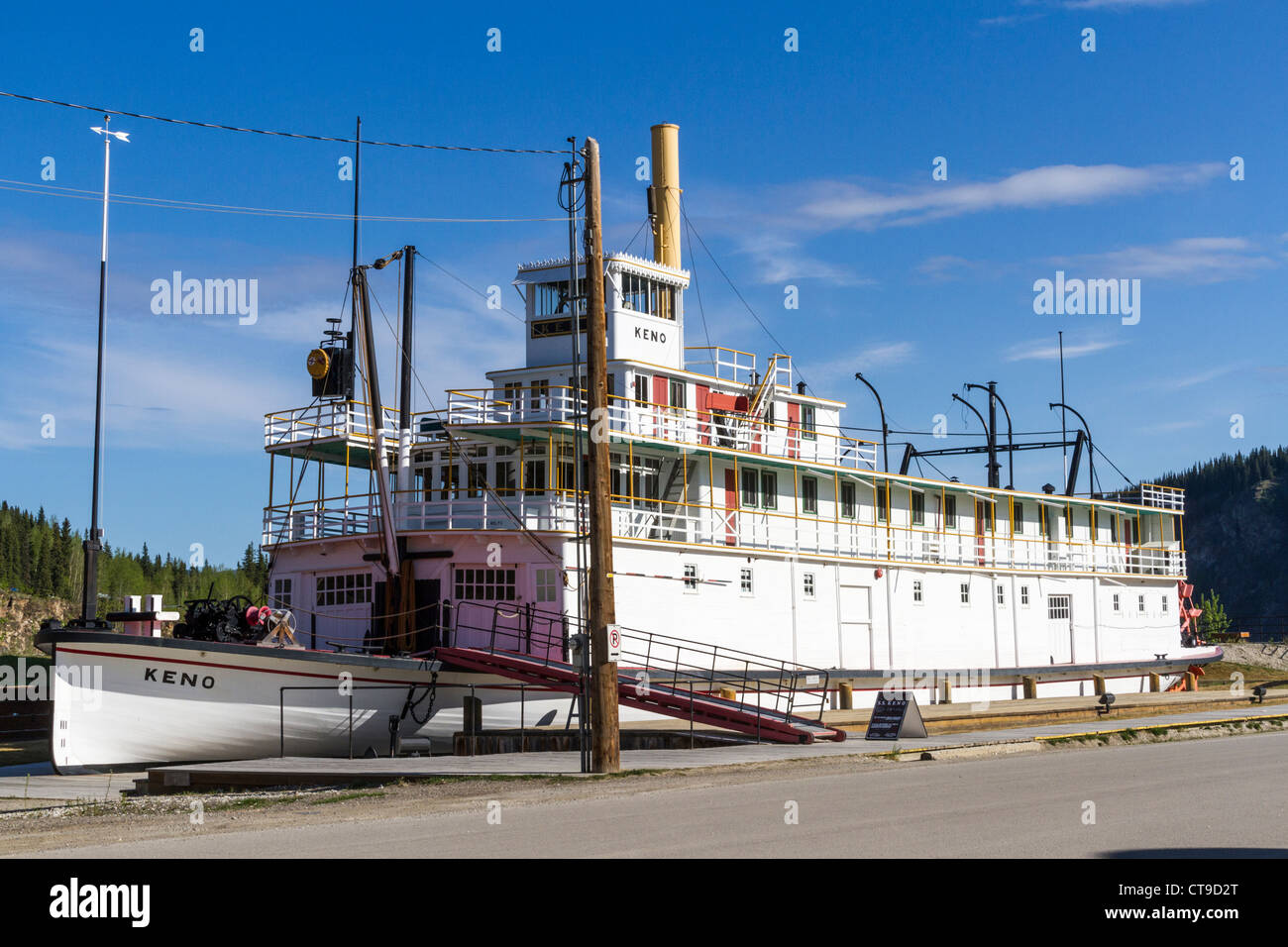 Museo storico di poppa wheeler in barca a remi sul fiume di Yukon a Dawson City. Foto Stock