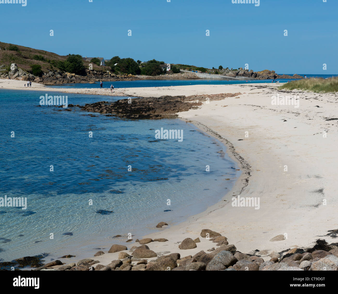 Barra di sabbia spiaggia tra Sant'Agnese e Gugh, Isole Scilly. Foto Stock