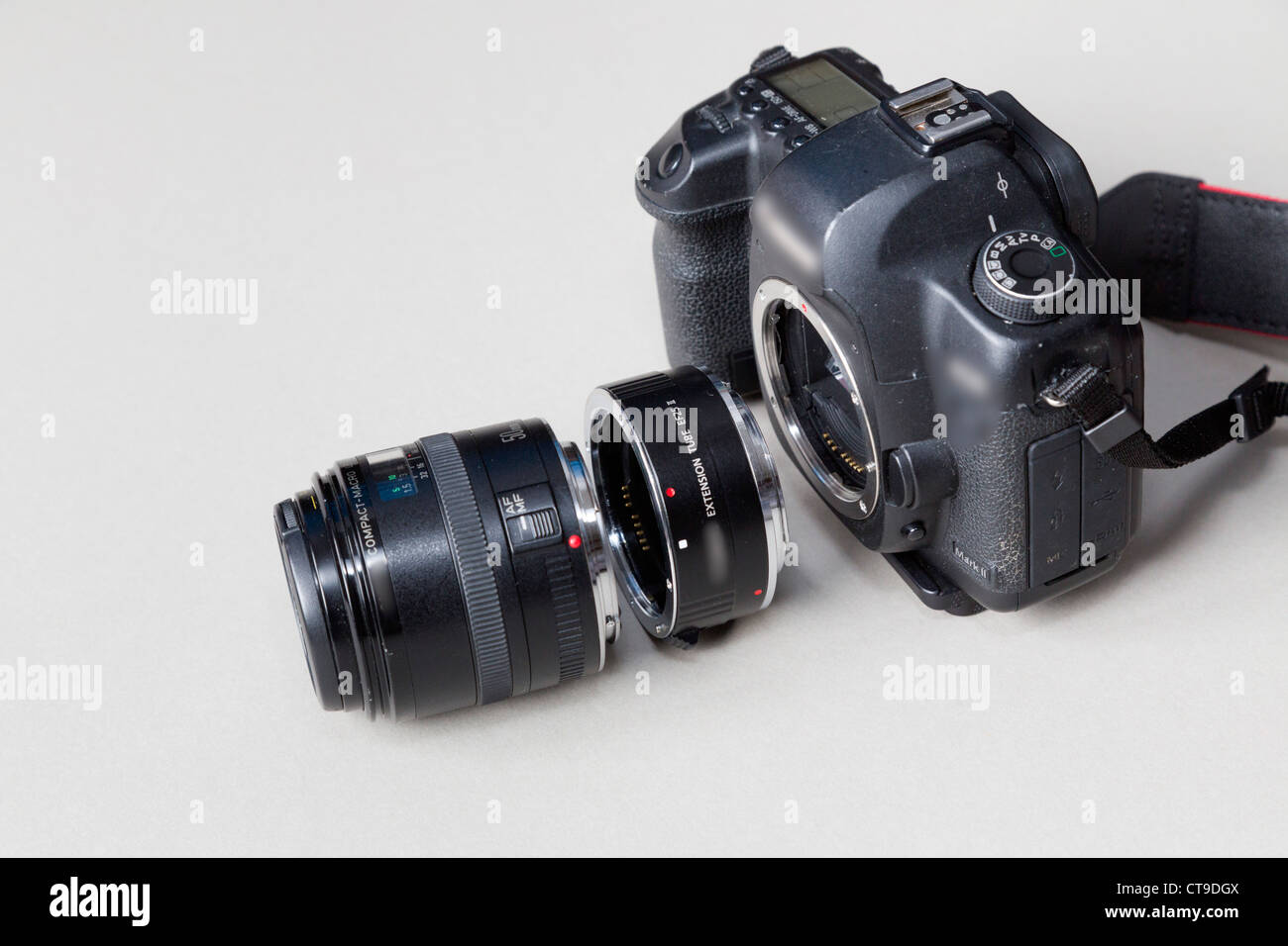Tubo di prolunga e fotocamera Foto Stock