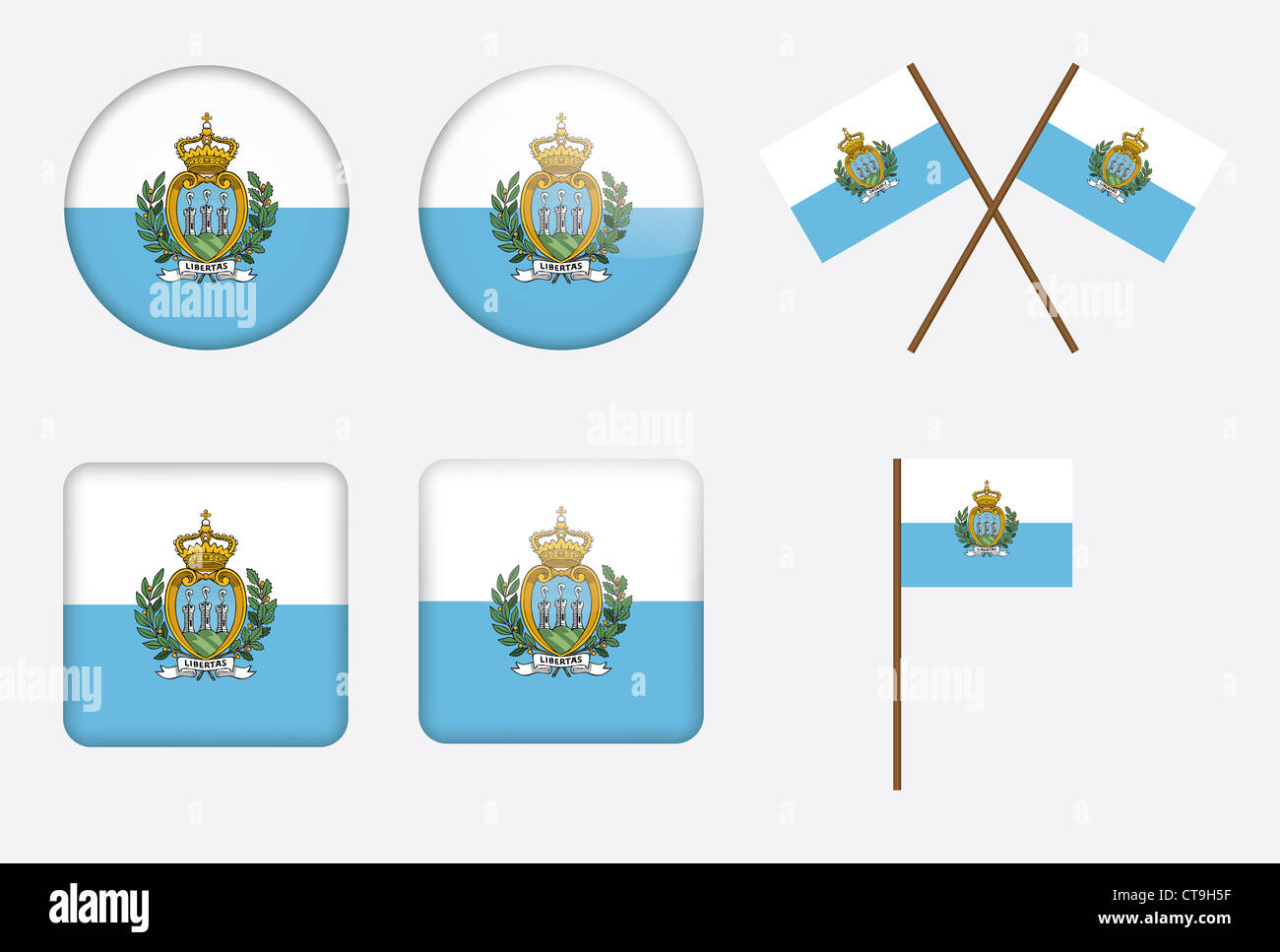 Set di badge con la bandiera di San Marino illustrazione Foto Stock