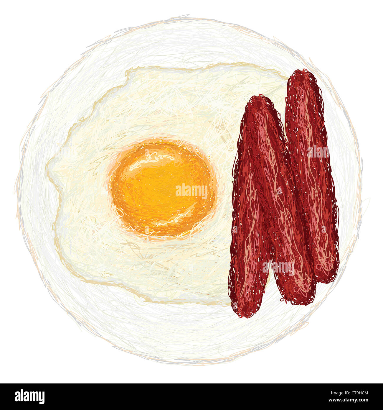 Primo piano illustrazione di appena cucinata sul lato soleggiato in uovo e hotdog. Foto Stock