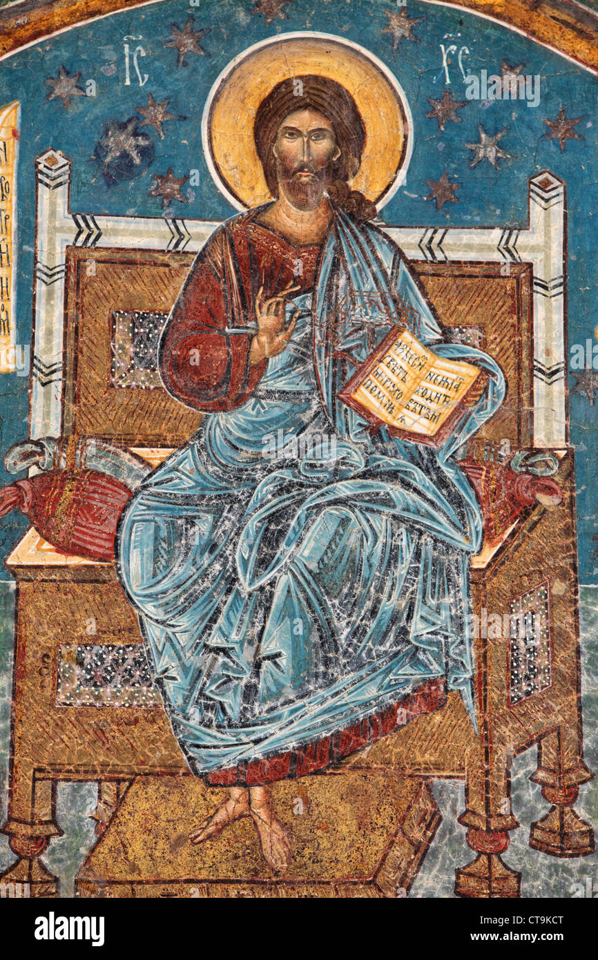 Affresco del dipinto di Voronet monastero di Bucovina, Romania Foto Stock