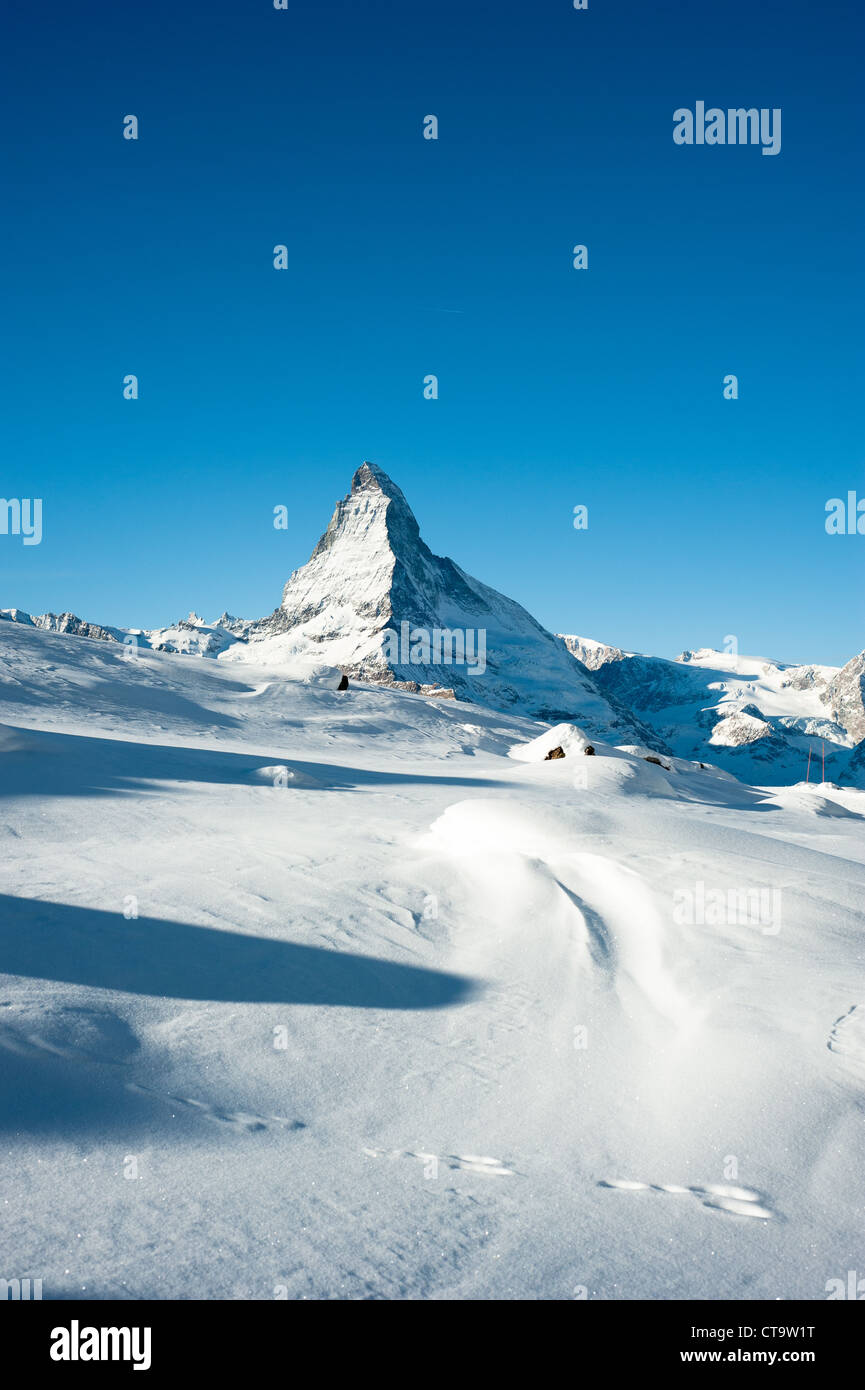 Monte Cervino picco in inverno, vista da Riffelberg Zermatt, Svizzera Foto Stock