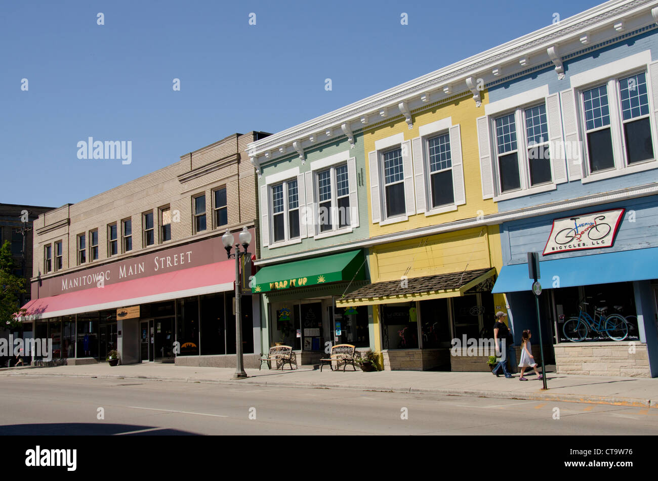 Wisconsin, Manitowoc. Il centro storico di Manitowoc, 8th Street. Foto Stock