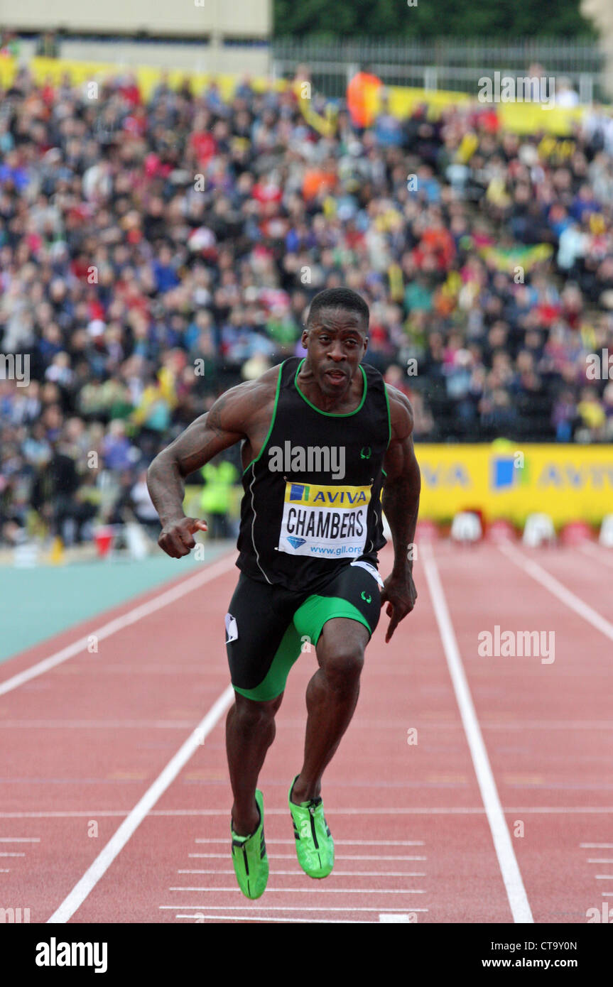 Dwain Chambers nelle manche del mens 100 metri al AVIVA 2012 Londra Grand Prix al Crystal Palace di Londra, Inghilterra. Foto Stock