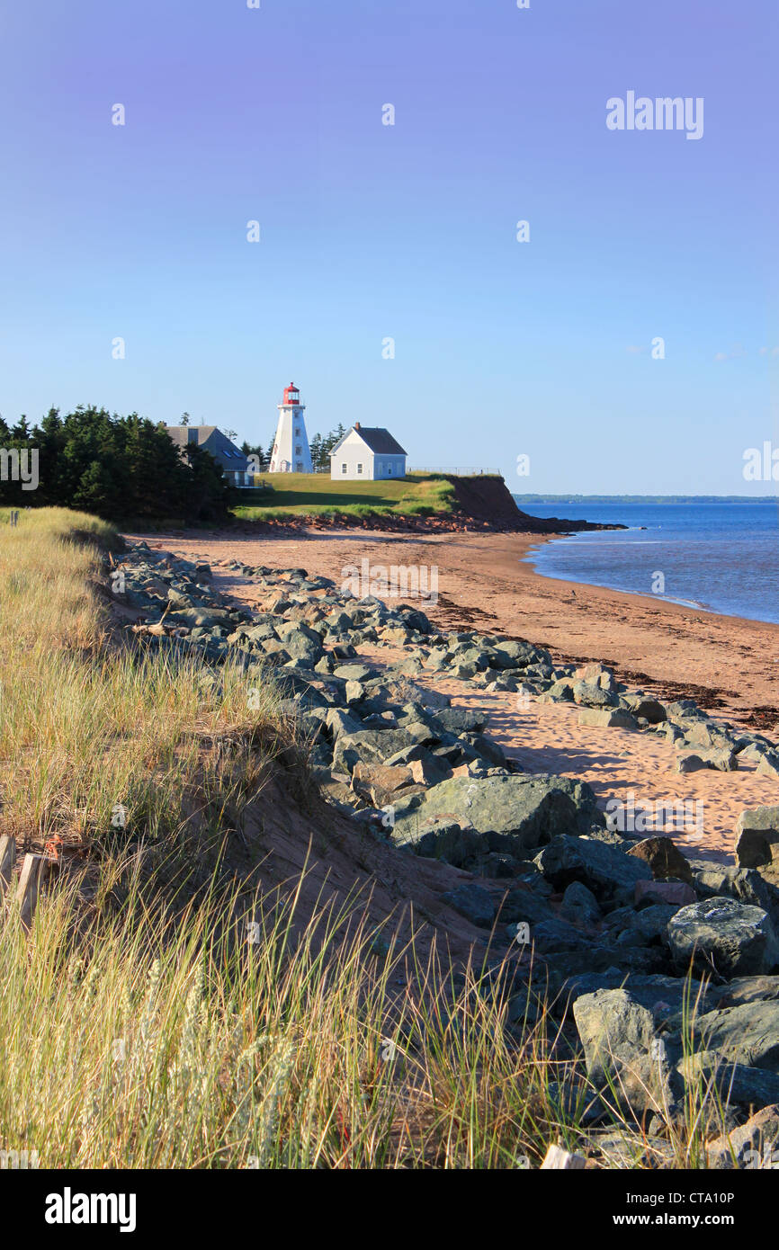 Panmure Island Lighthouse in riva atlantica di Prince Edward Island, Canada Foto Stock