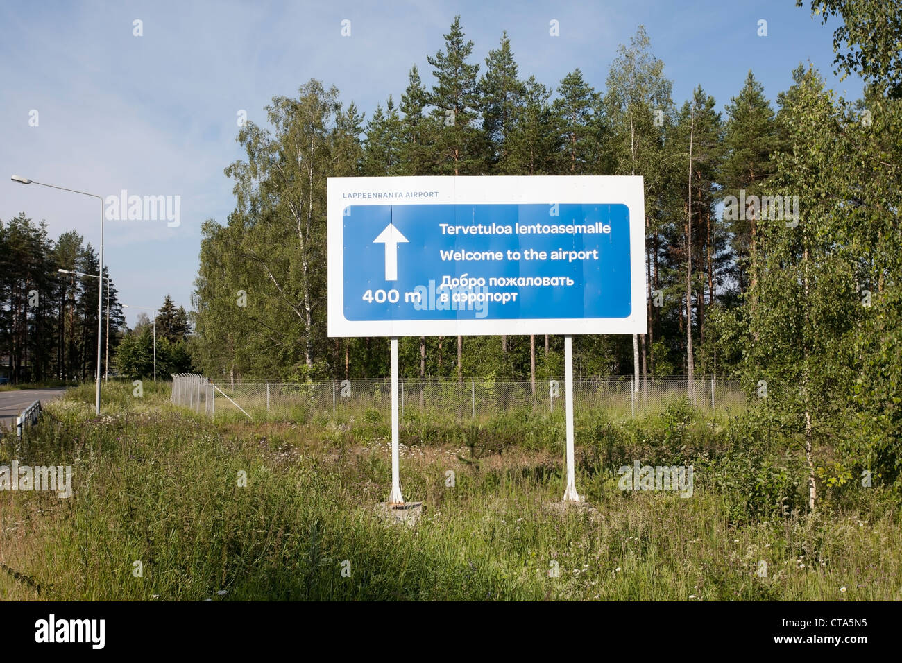 Benvenuti all'aeroporto segno, Lappeenranta FINLANDIA Foto Stock