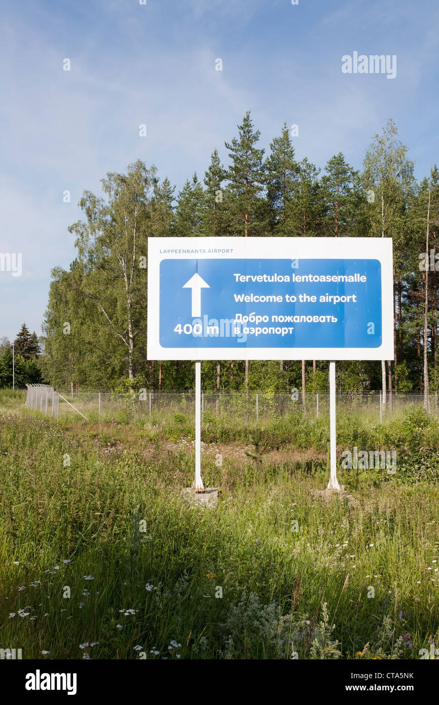 Benvenuti all'aeroporto segno, Lappeenranta FINLANDIA Foto Stock