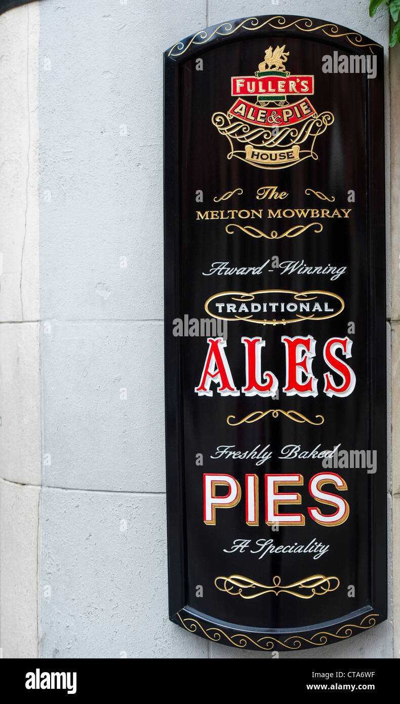 Gualchiere ale e pub a torta segno. Londra, Inghilterra Foto Stock