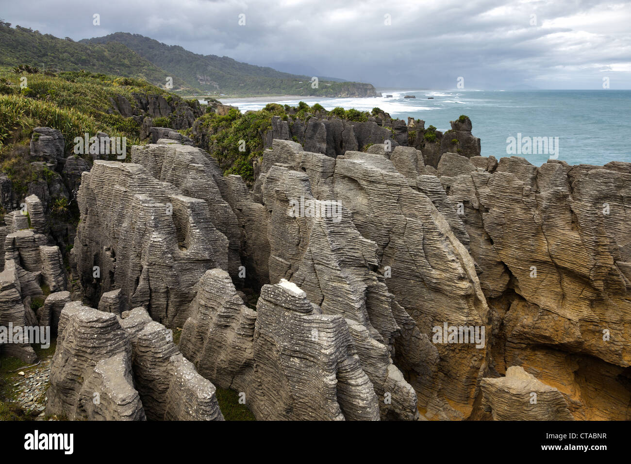Pancake rocce vicino Punakaiki Foto Stock