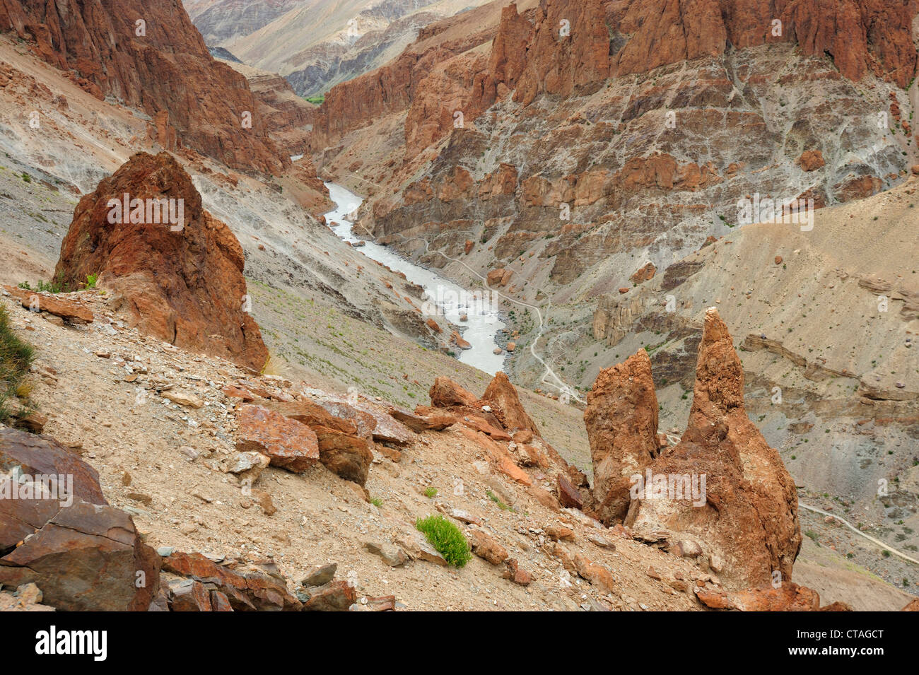 Gorge, tra Padum e Phuktal, Zanskar gamma traversa, Zanskar Range, Zanskar, Ladakh, India Foto Stock