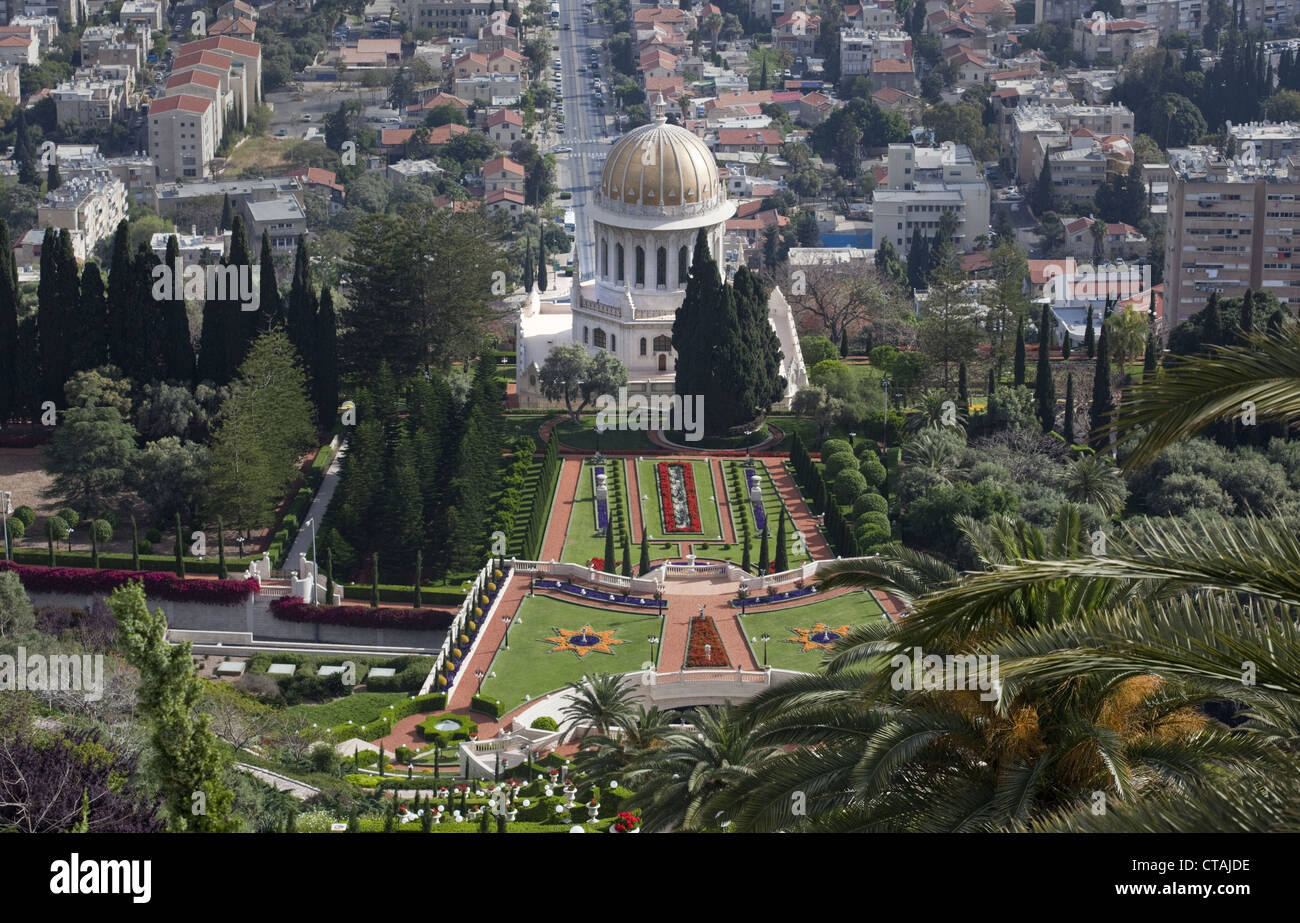 Il Bahá'í giardini e il santuario del Báb ad Haifa, Israele Foto Stock