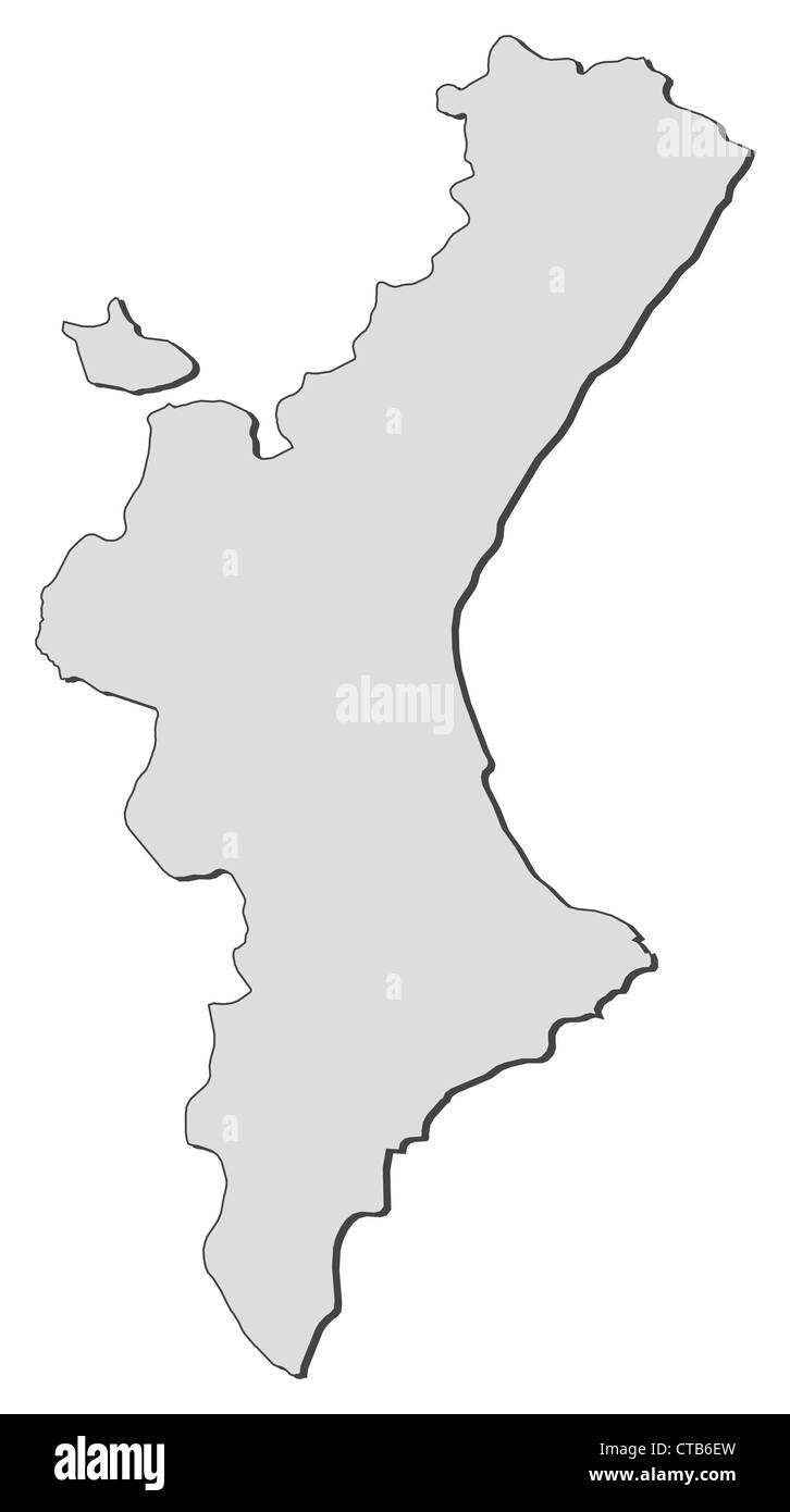 Mappa della Comunità Valenciana, una regione della Spagna. Foto Stock