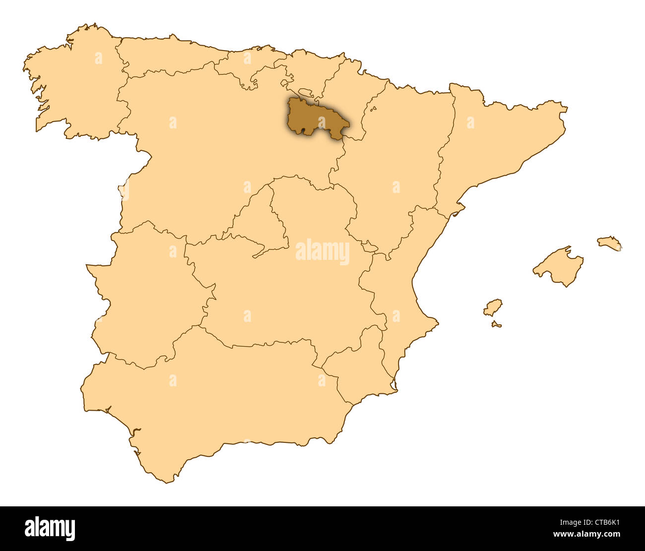 Mappa della Spagna dove La Rioja è evidenziata. Foto Stock