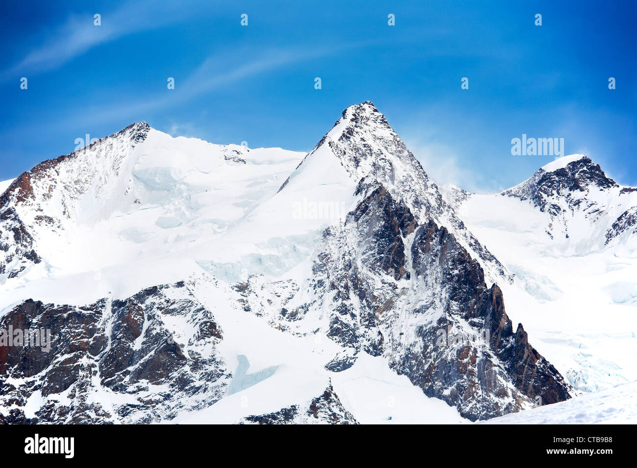 Le vette più alte del Monte Rosa (4664 mt): da sinistra a destra: Nordend, Dufour, Parrot. Zermatt, Svizzera, Europa. Foto Stock