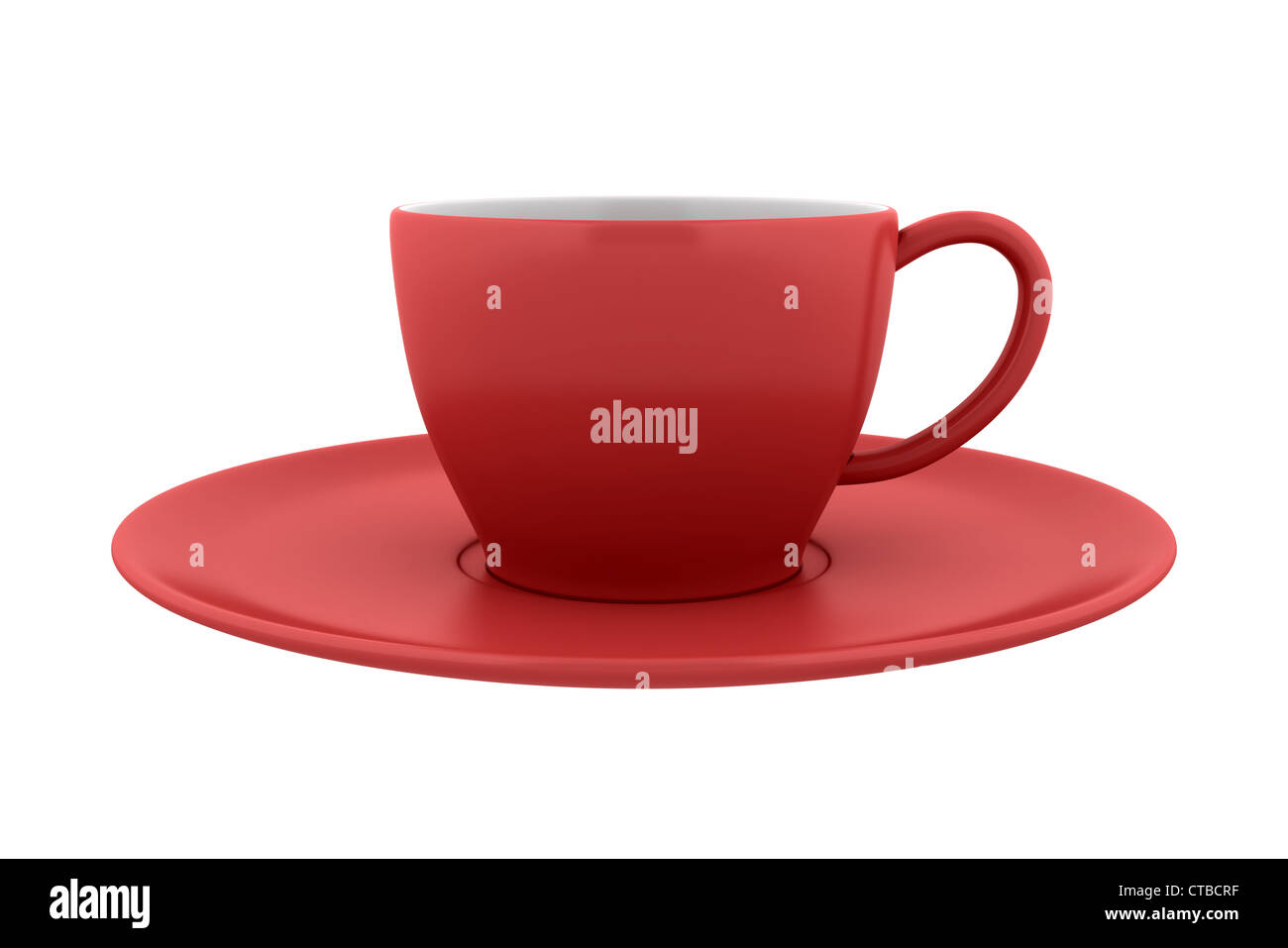 Rosso coppa in ceramica con piattino isolati su sfondo bianco Foto Stock
